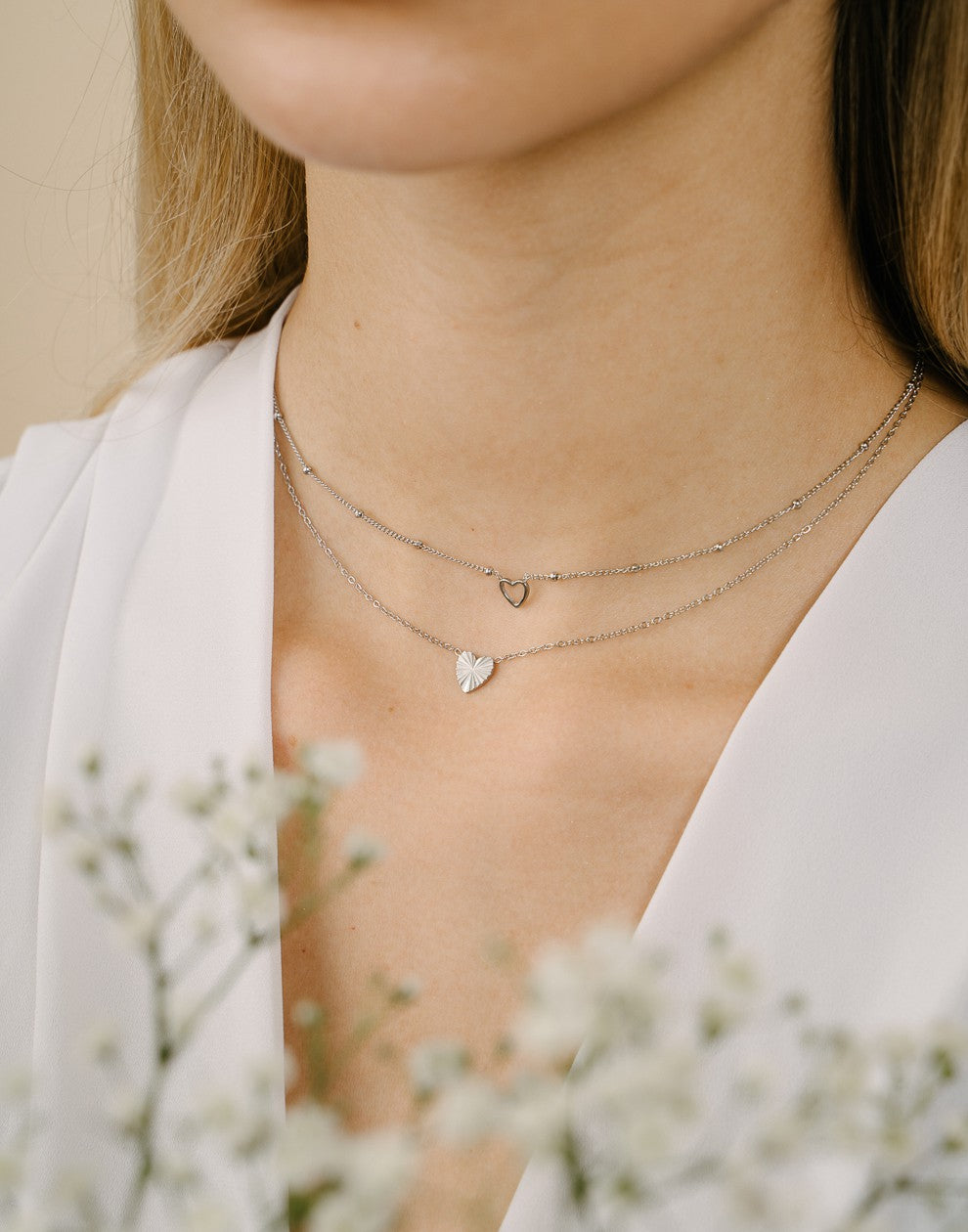 ketting twee hartjes zilverkleurig