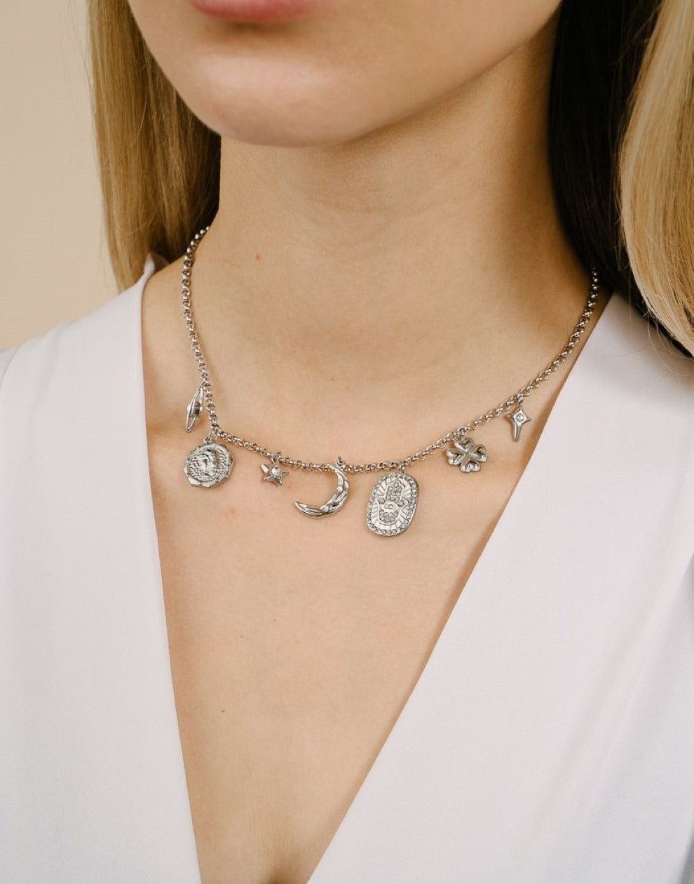 Bedel ketting maan space zilverkleurig
