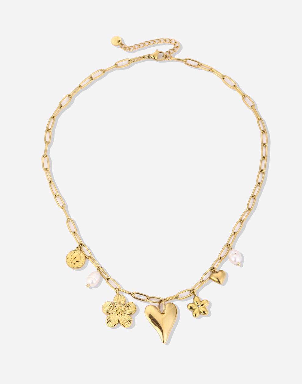 Bedelketting flower love goudkleurig