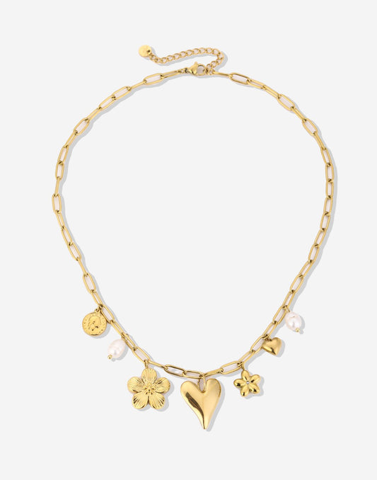 Bedelketting flower love goudkleurig