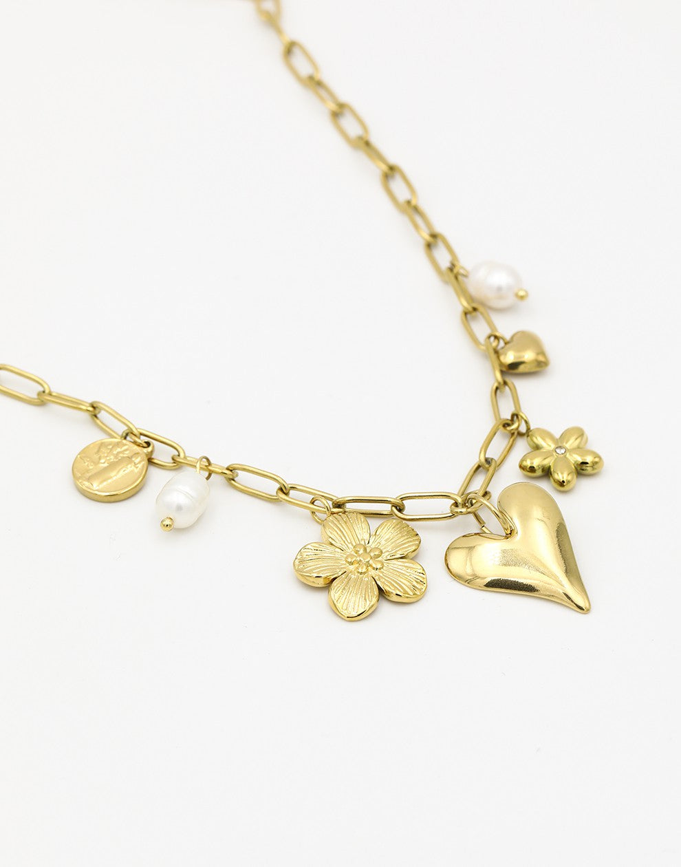 Bedelketting flower love goudkleurig