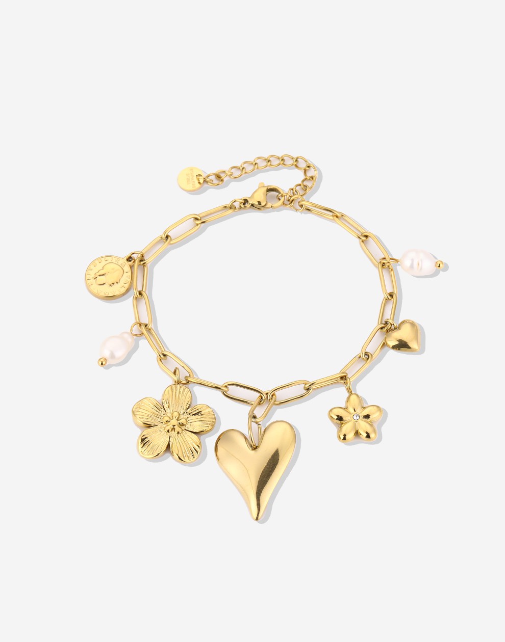 Bedelarmband flower love goudkleurig