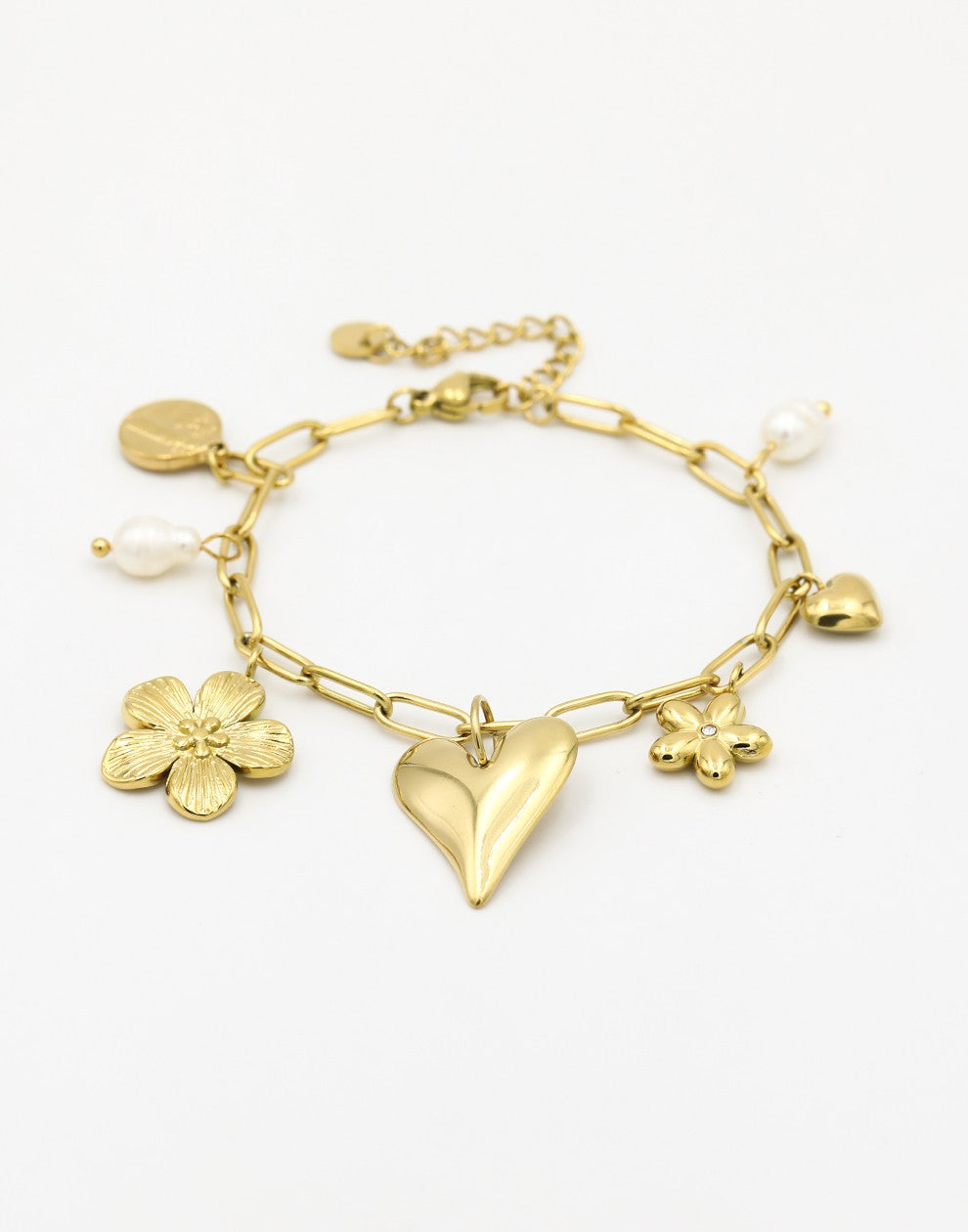 Bedelarmband flower love goudkleurig