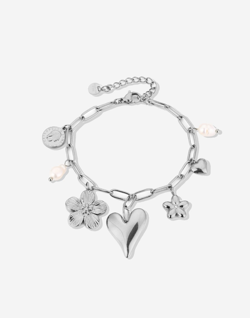 Bedelarmband flower love zilverkleurig