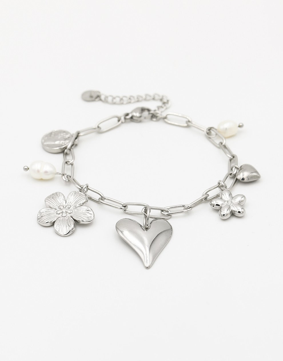 Bedelarmband flower love zilverkleurig