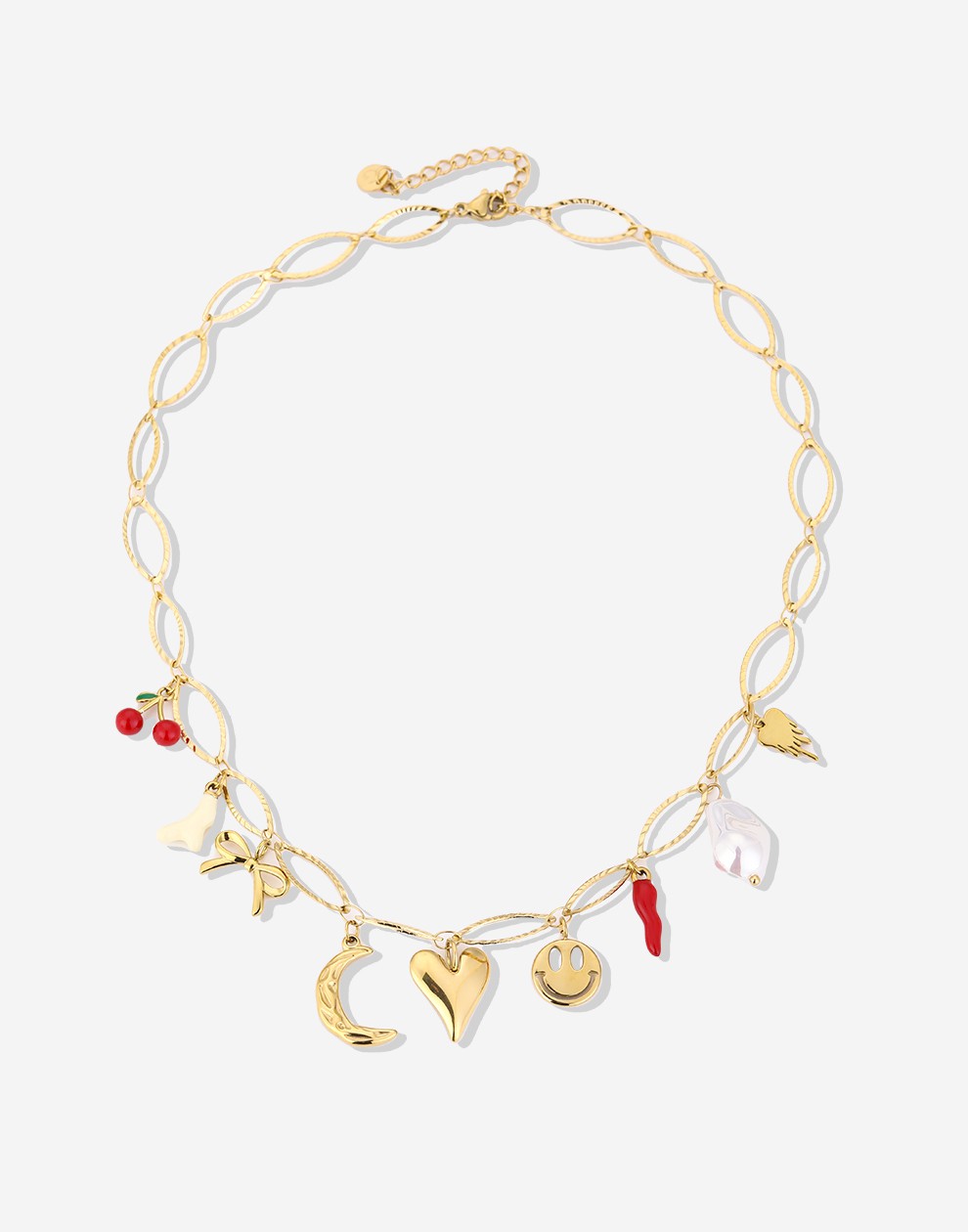 ovale schakelketting met bedels goudkleurig