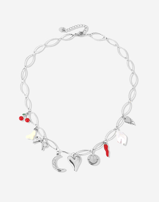 ovale schakelketting met bedels zilverkleurig