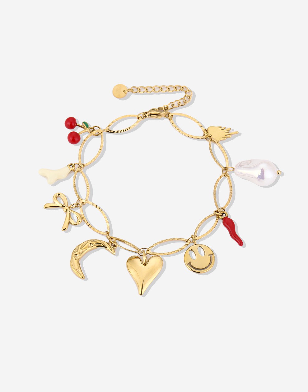 ovale schakelarmband met bedels goudkleurig