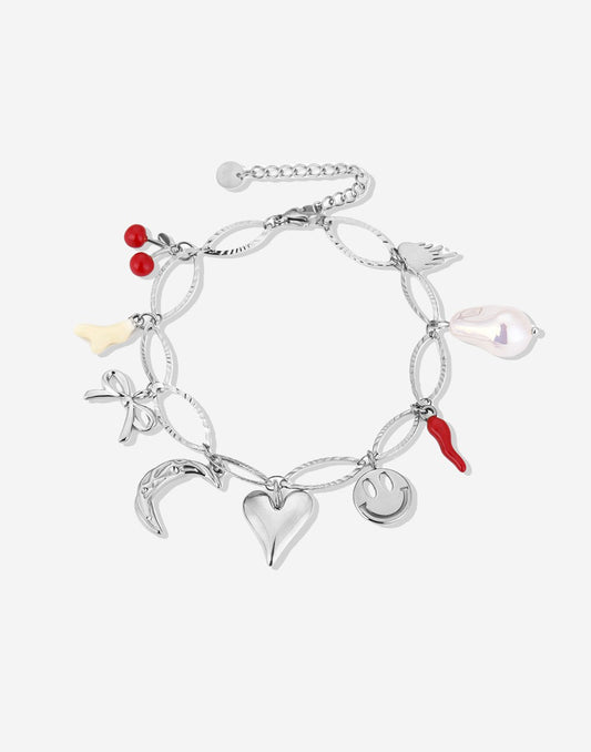 ovale schakelarmband met bedels zilverkleurig