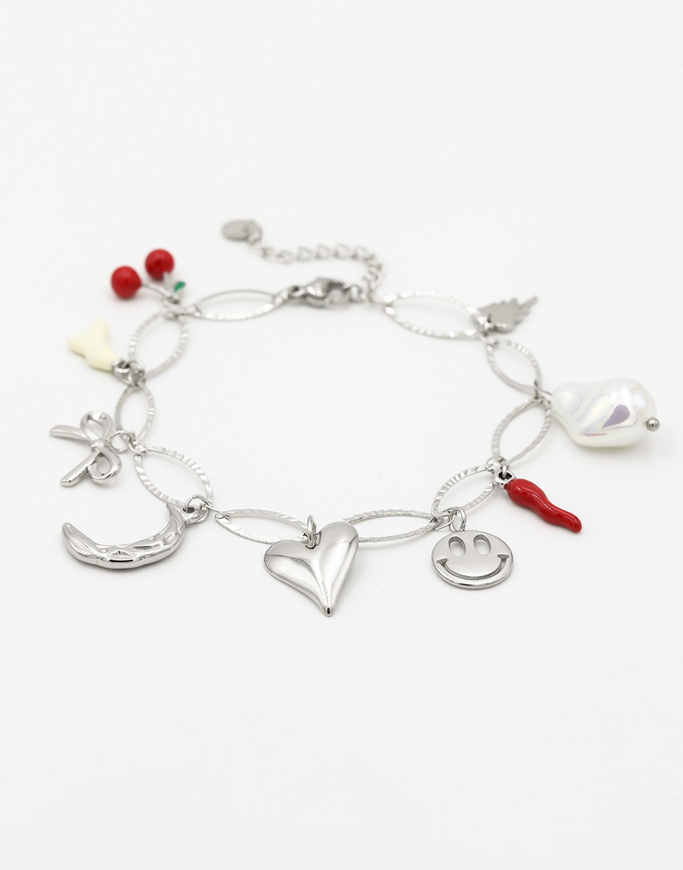 ovale schakelarmband met bedels zilverkleurig