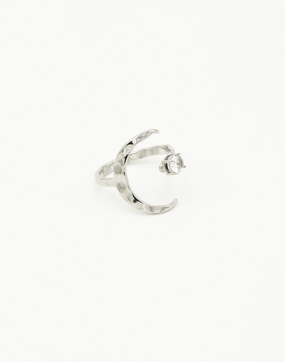 ring maan met steentje zilverkleurig