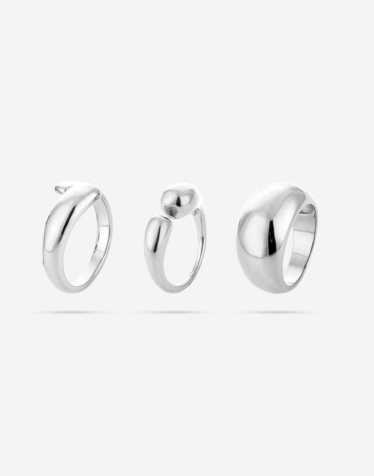 ringen set chunky zilverkleurig
