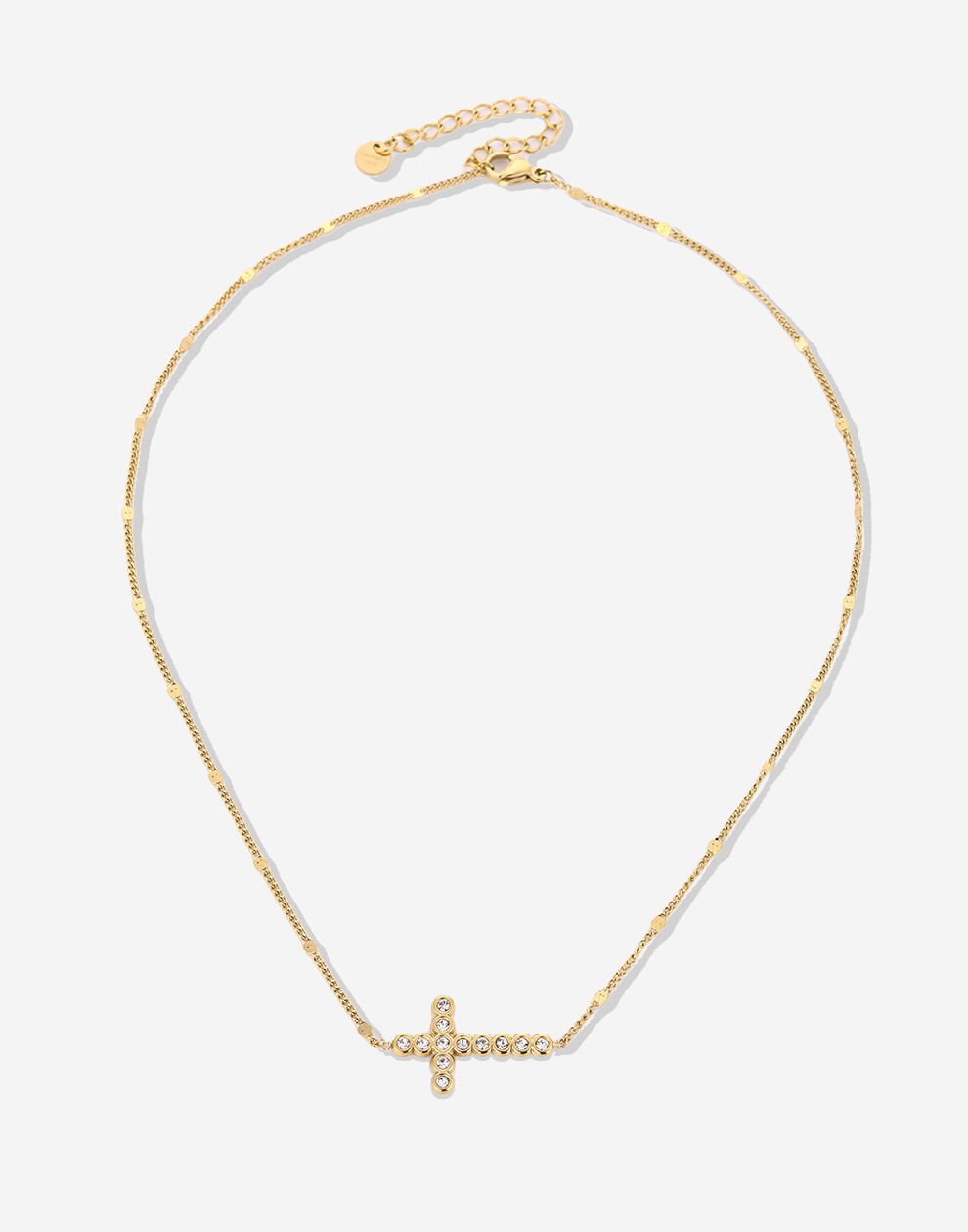 Ketting zijwaarts kruis steentjes goudkleurig