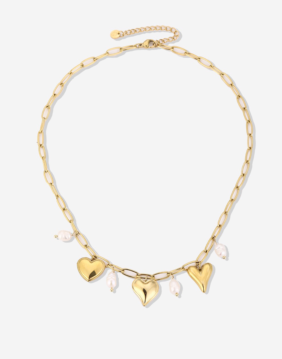 Bedelketting parels met hartjes goudkleurig