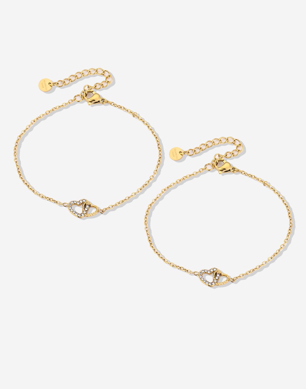 armbanden set twee hartjes met steentjes goudkleurig