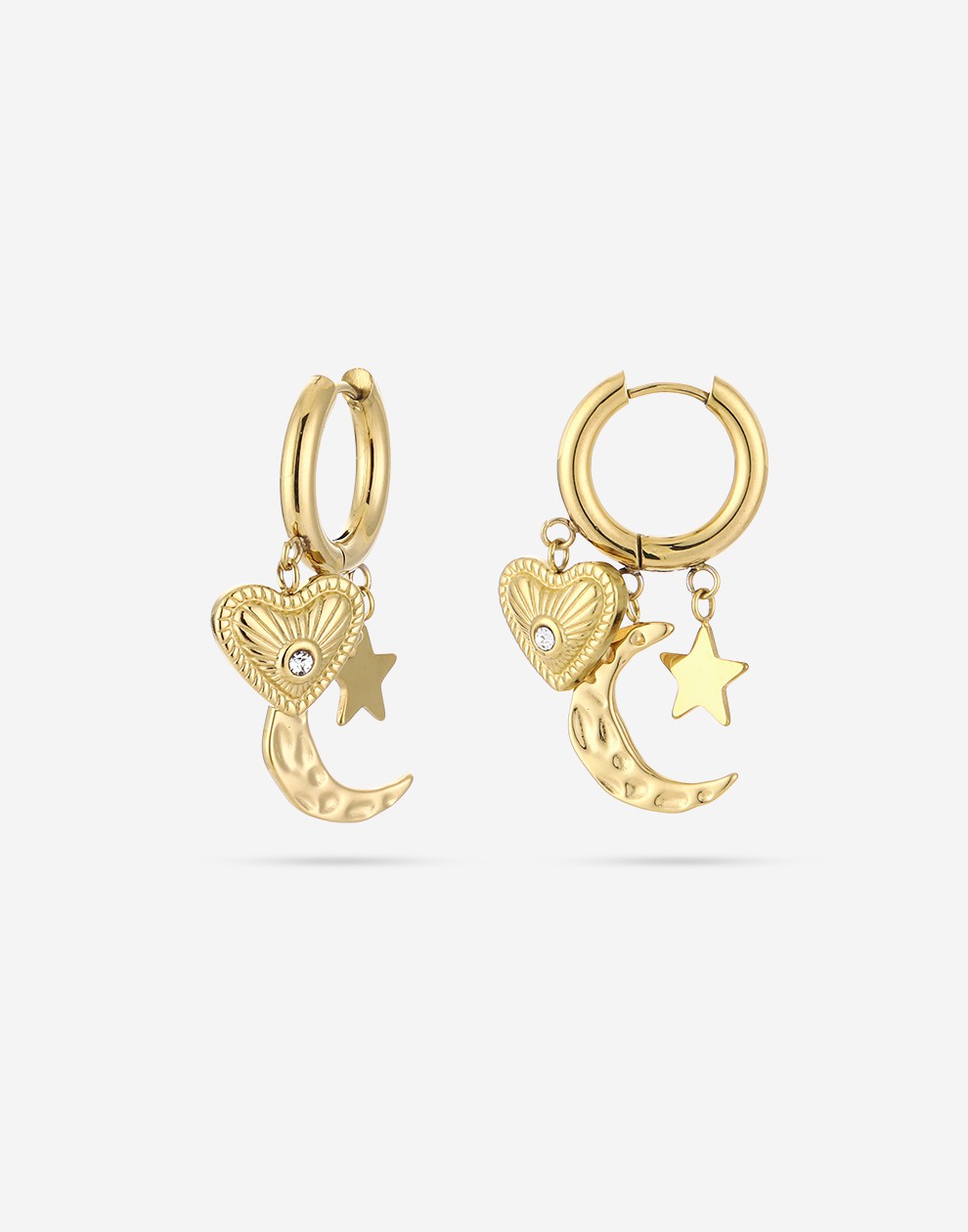 Oorringen bedel love star moon goudkleurig
