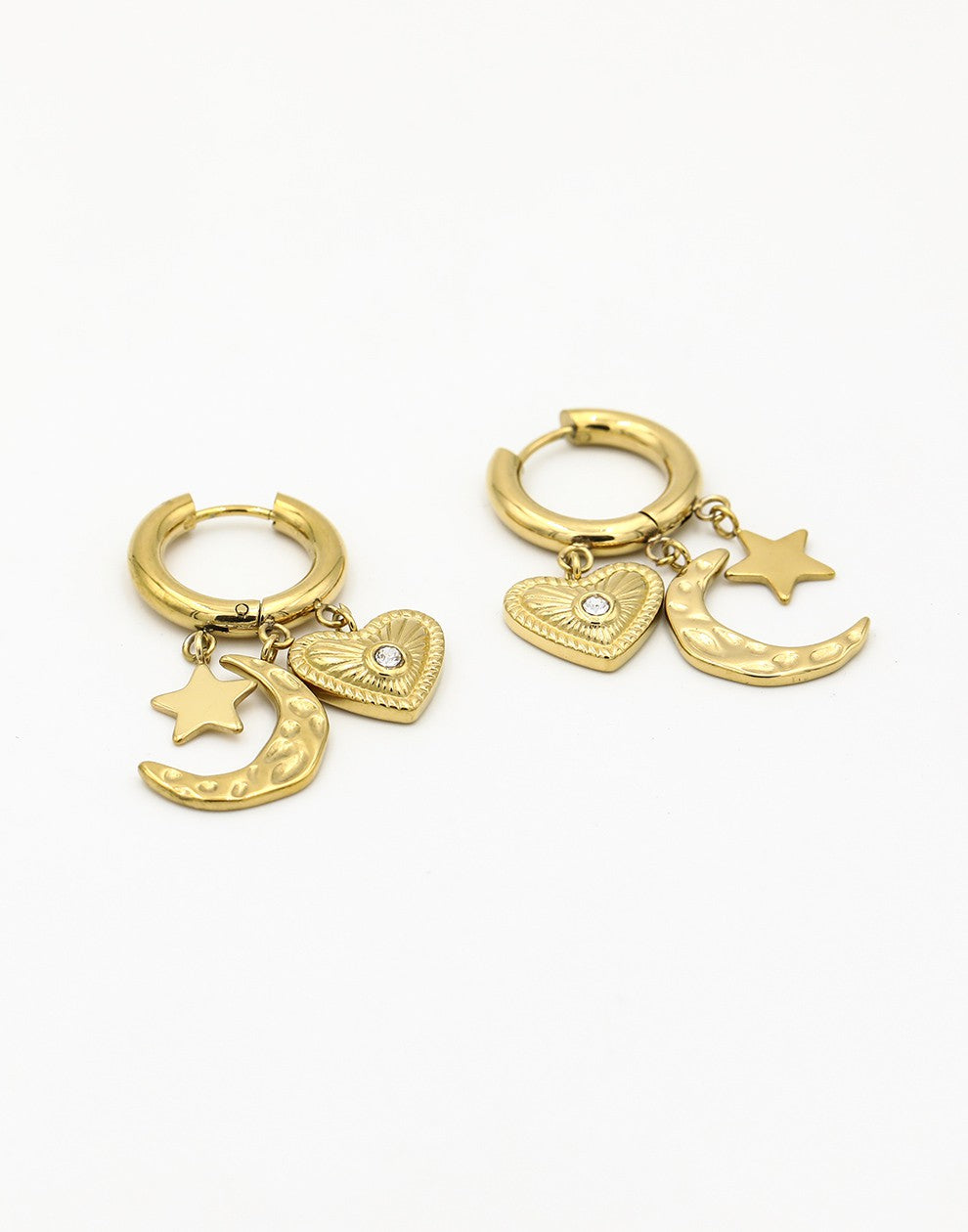 Oorringen bedel love star moon goudkleurig