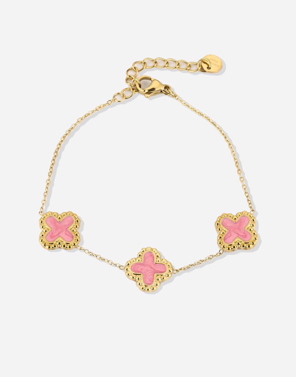 armband roze klavers goudkleurig