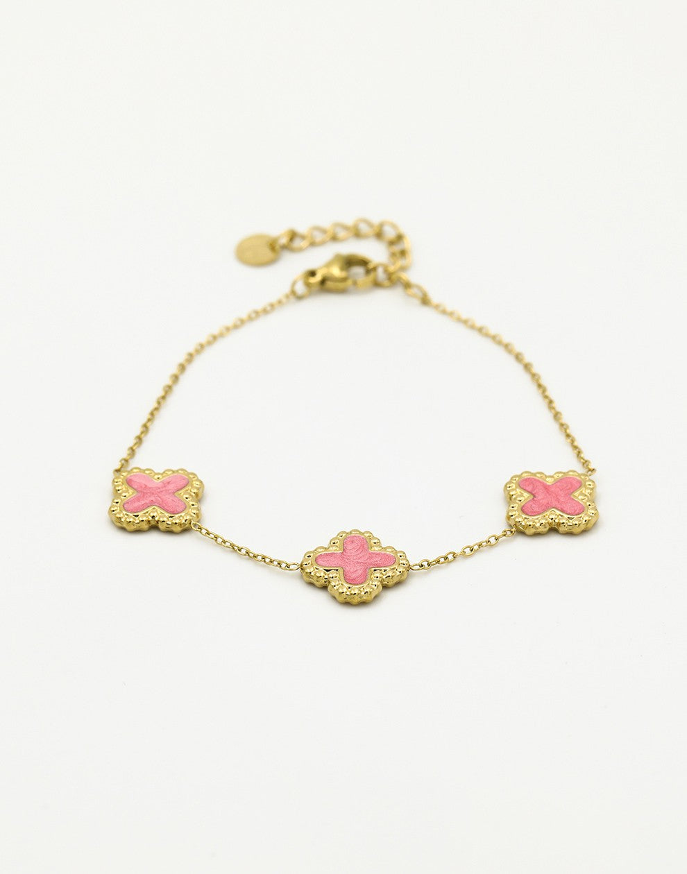 armband roze klavers goudkleurig