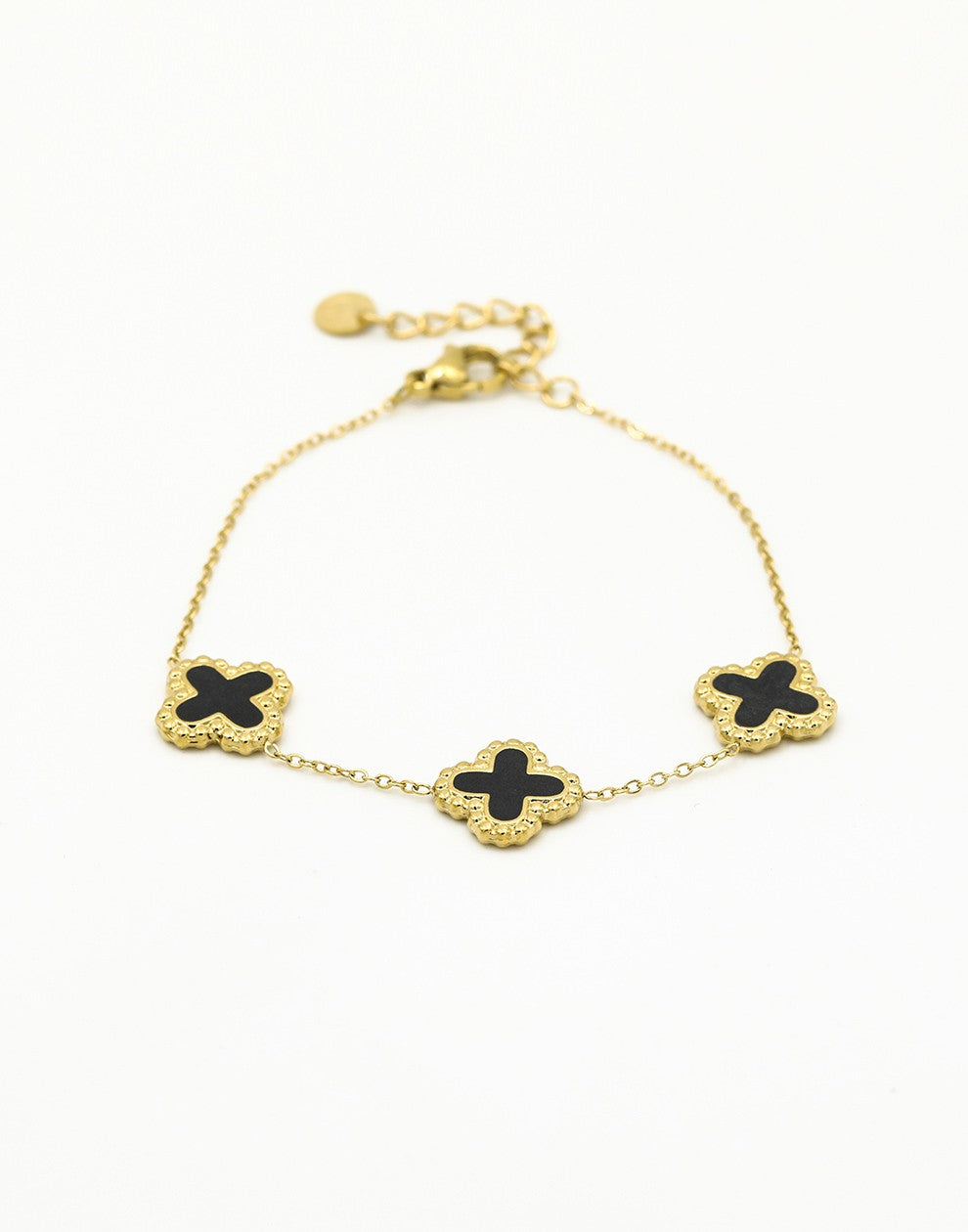 armband zwarte klavers goudkleurig