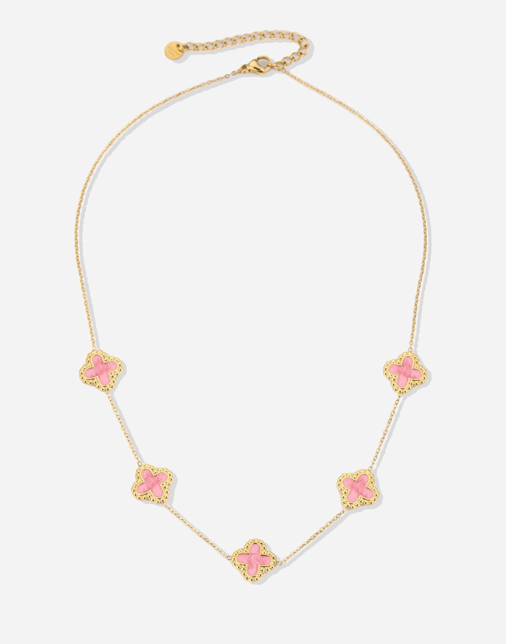 ketting roze klavers goudkleurig