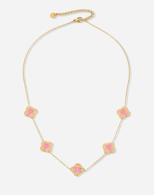 ketting roze klavers goudkleurig