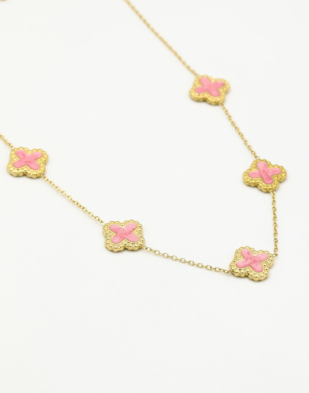 ketting roze klavers goudkleurig