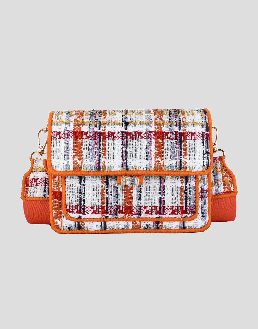 schoudertas oranje met ruit patroon