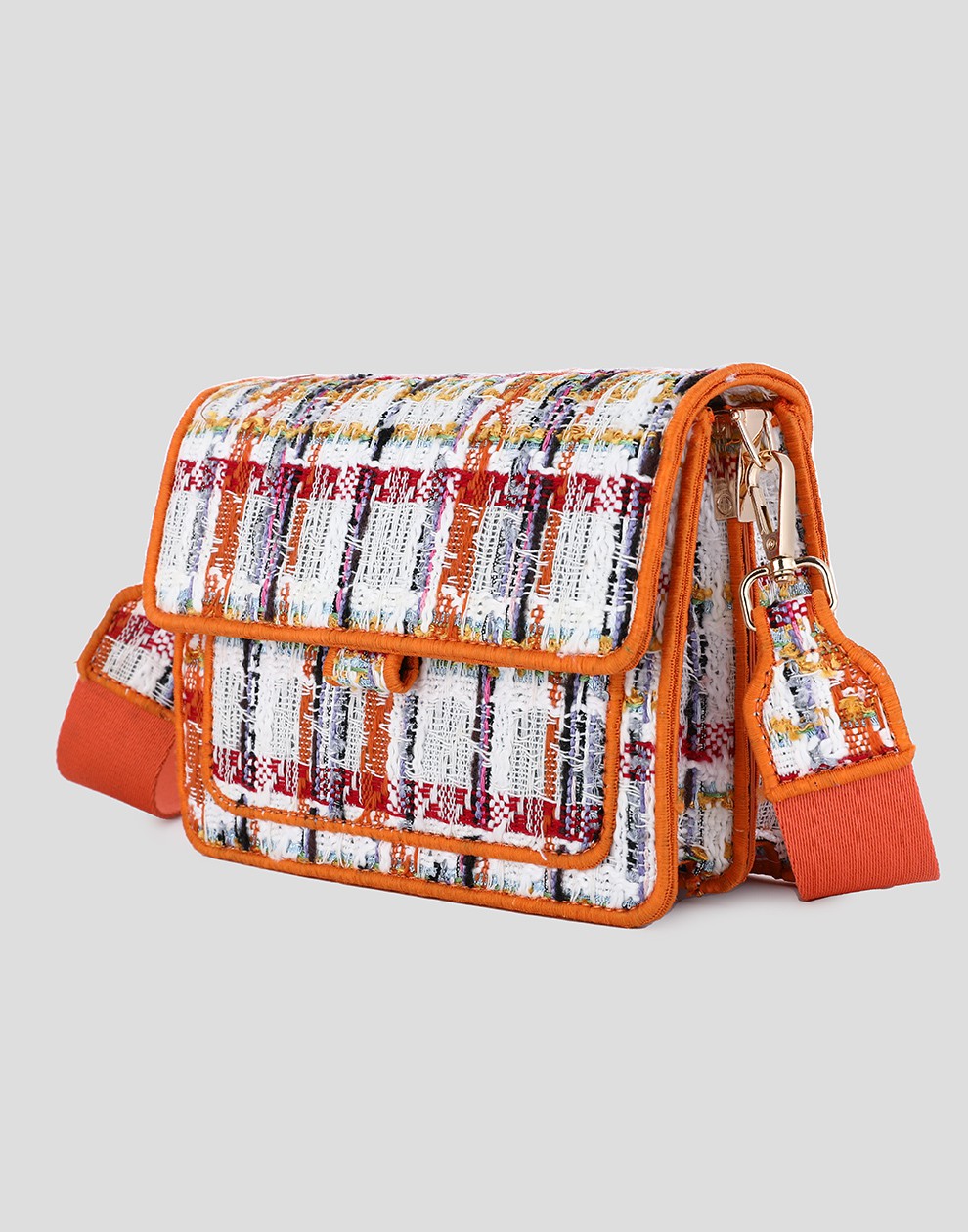 schoudertas oranje met ruit patroon