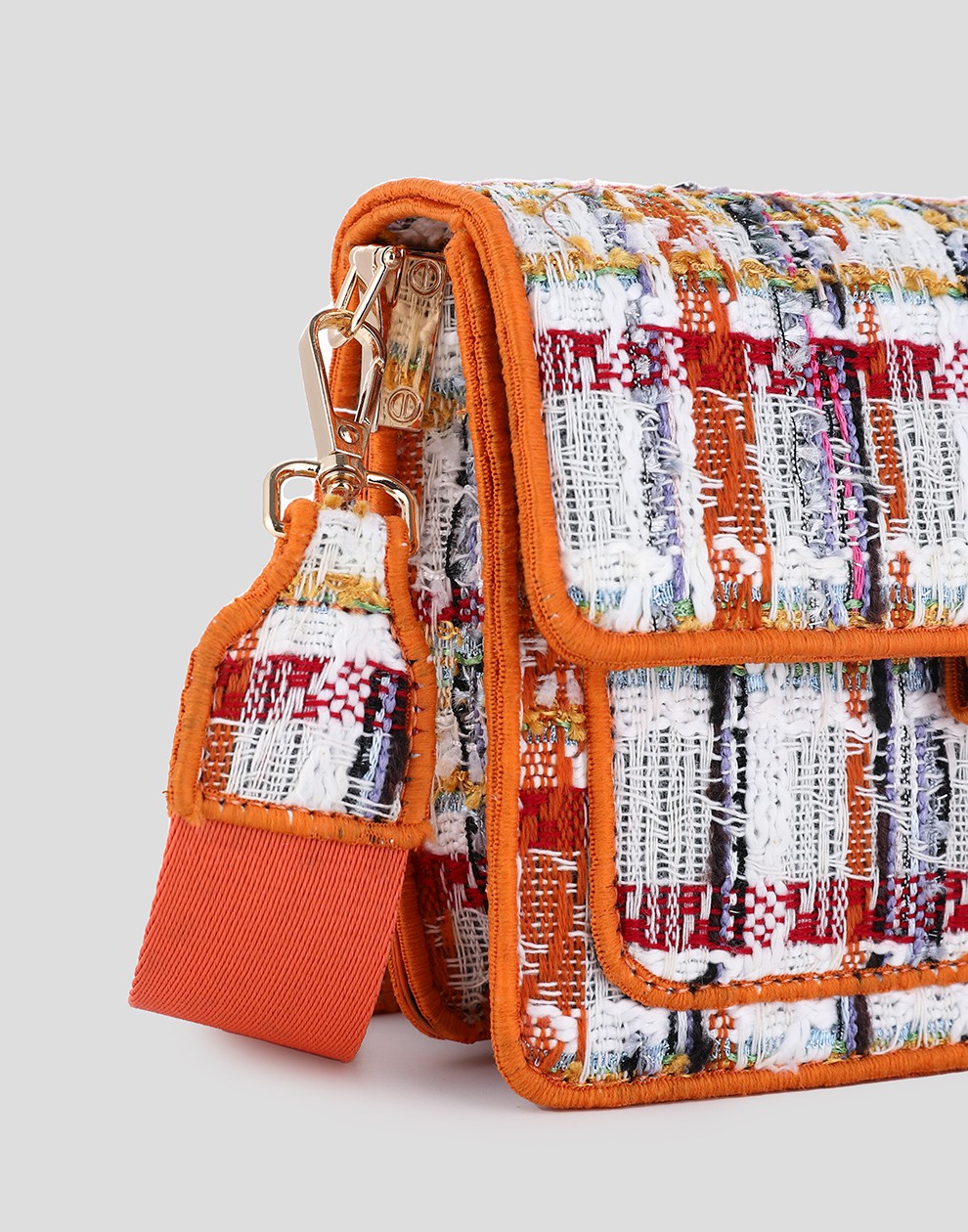 schoudertas oranje met ruit patroon