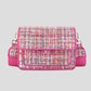 schoudertas roze met ruit patroon