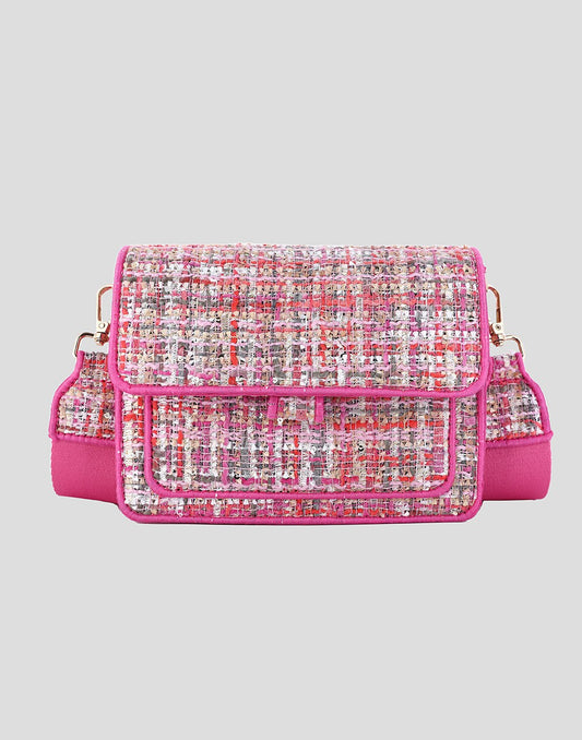 schoudertas roze met ruit patroon