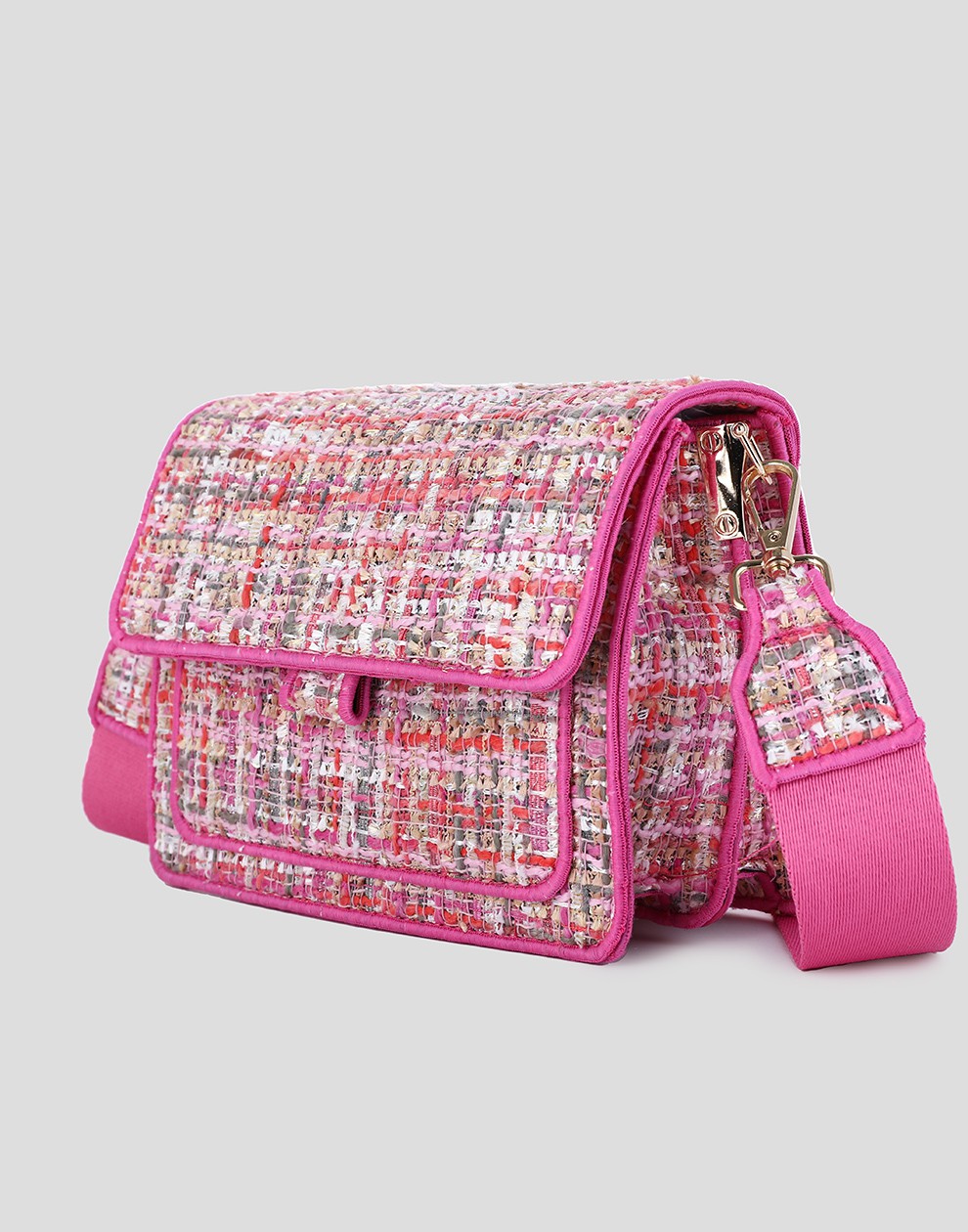 schoudertas roze met ruit patroon