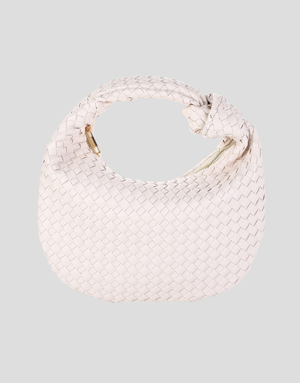 gevlochten tas met knoop beige