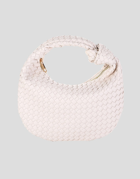 gevlochten tas met knoop beige