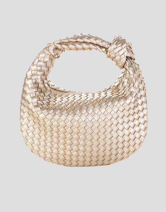 gevlochten tas met knoop goudkleurig
