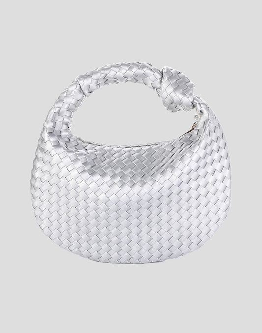 gevlochten tas met knoop zilverkleurig