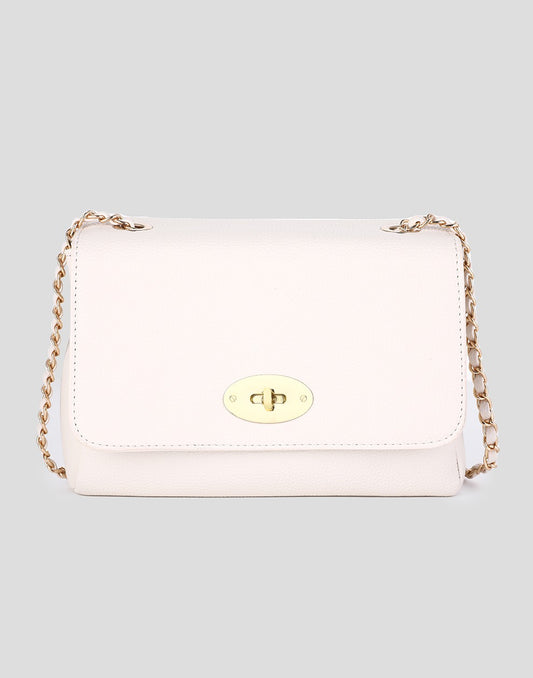 beige damestas crossbody met chain