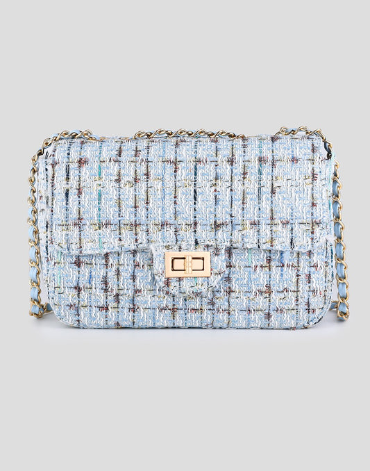 Tweed schoudertas lichtblauw