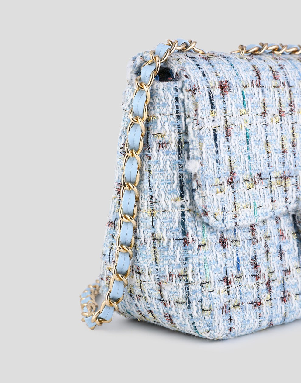 Tweed schoudertas lichtblauw