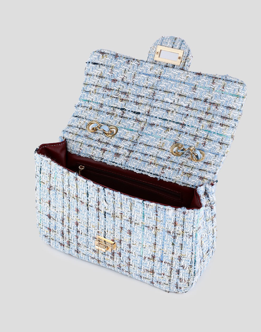 Tweed schoudertas lichtblauw