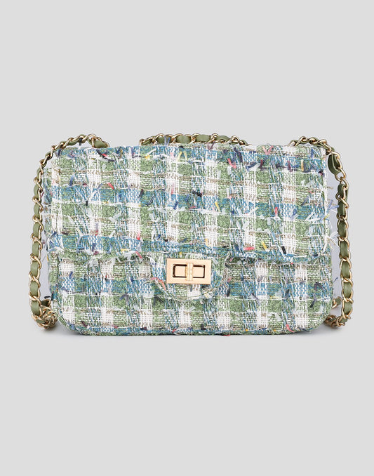 Tweed schoudertas groen