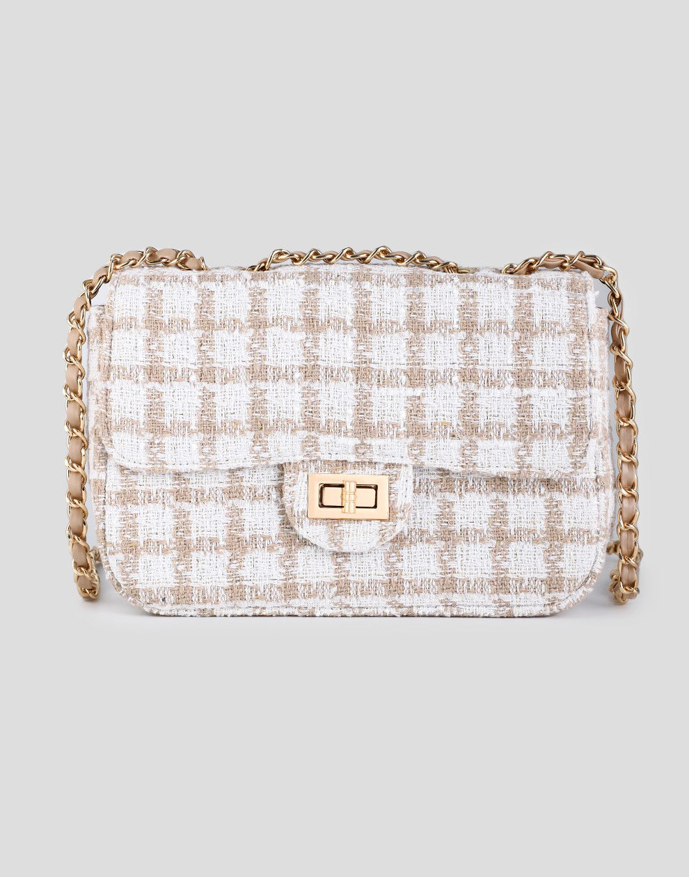 Tweed schoudertas khaki