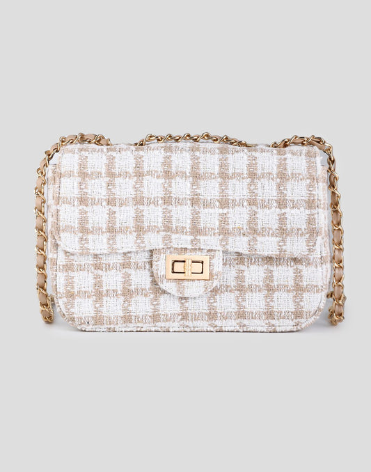 Tweed schoudertas khaki