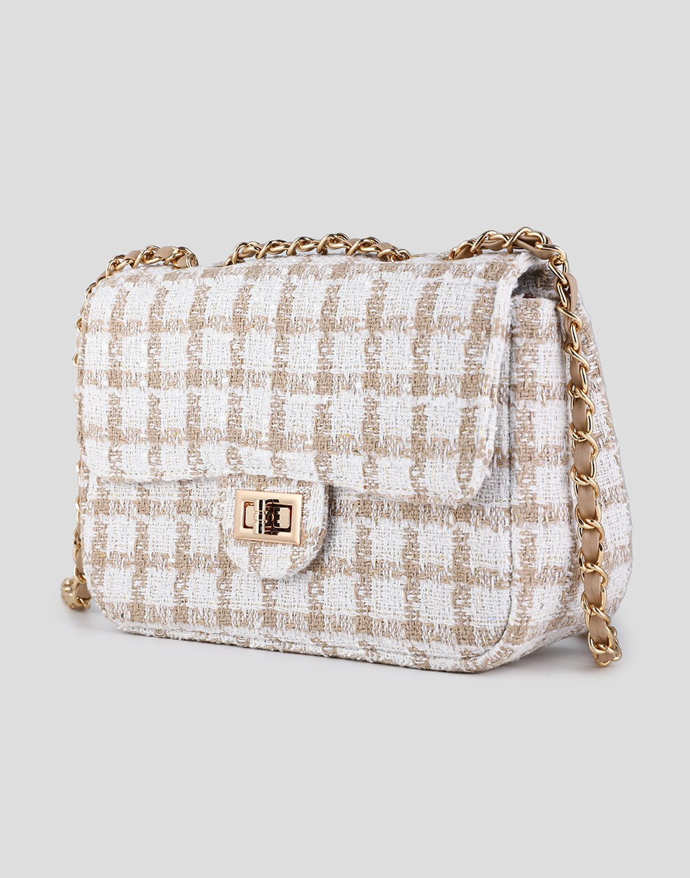Tweed schoudertas khaki