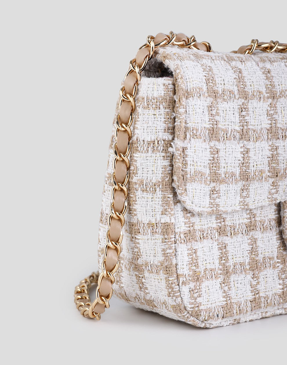 Tweed schoudertas khaki