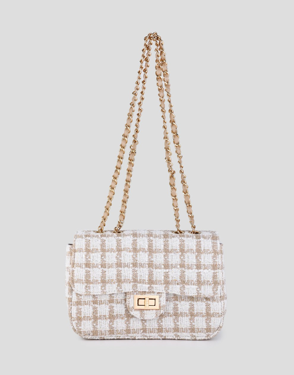 Tweed schoudertas khaki