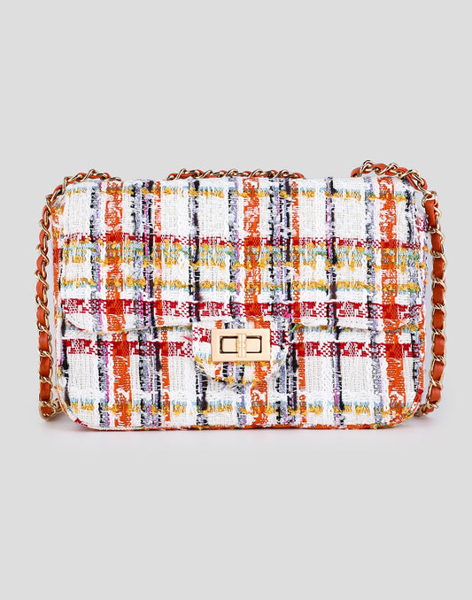 Tweed schoudertas oranje