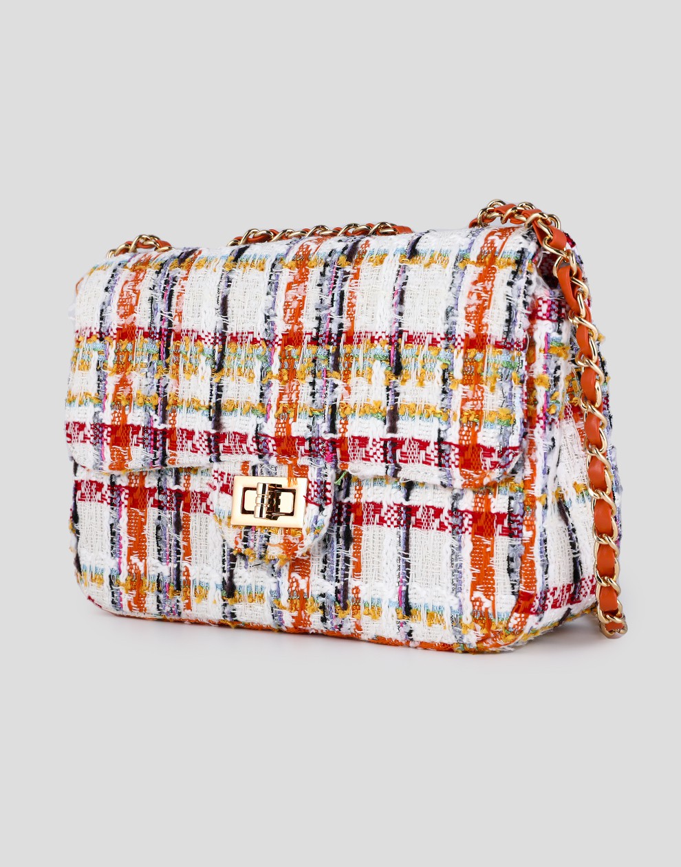 Tweed schoudertas oranje