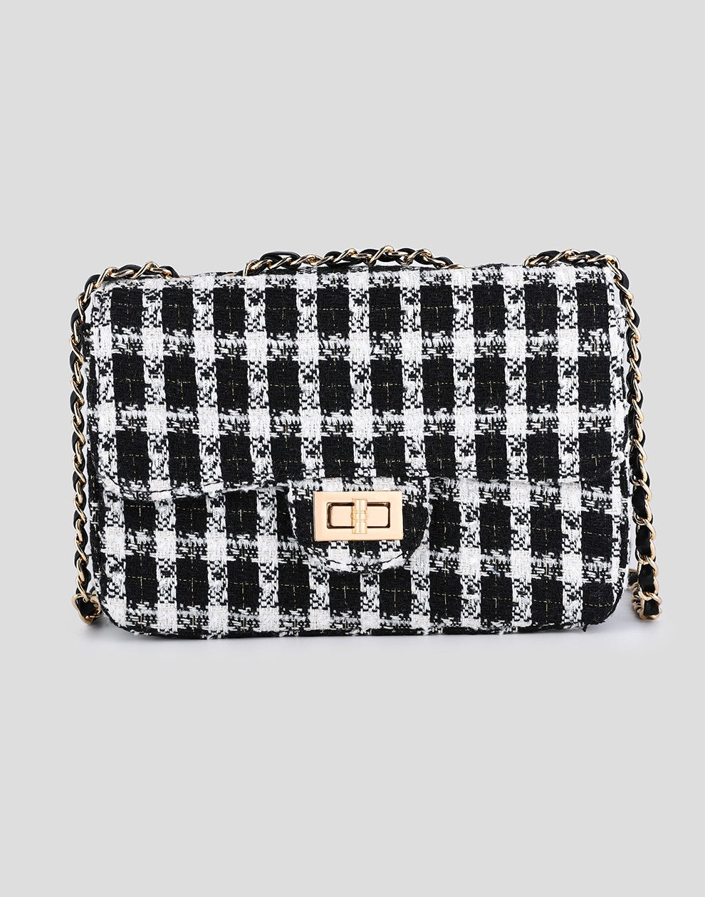 tweed schoudertas zwart